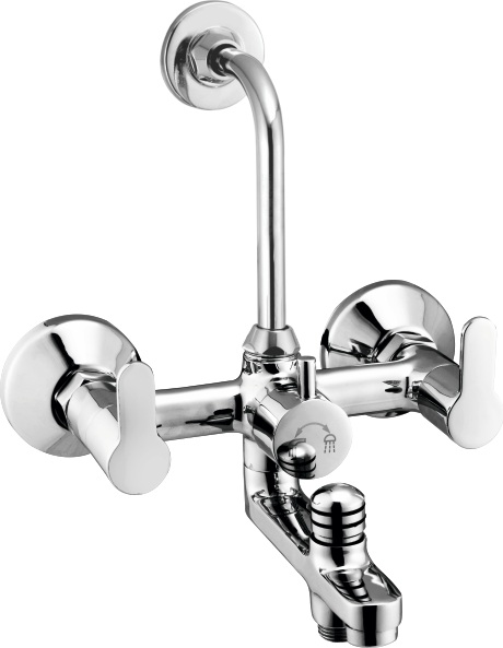 ML 1018 Wall mixer 3 in 1 with hand shower and overhead shower provision; 115mm bend pipe, connecting legs and wall flanges