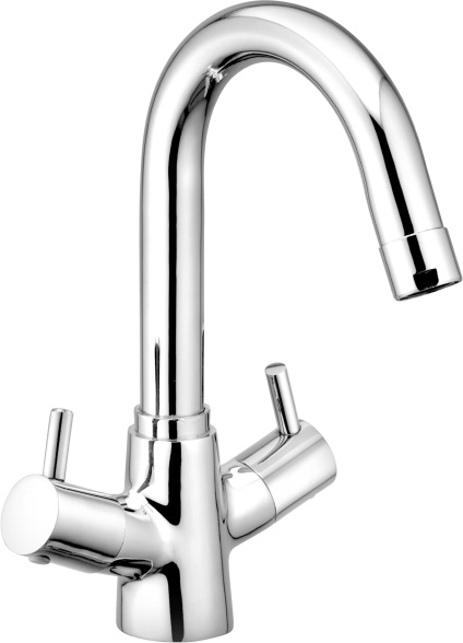 TR 1214 J Center hole basin mixer with swivel J spout without popup waste system; 460mm braided hoses
