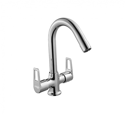 IN 614 J Center hole basin mixer with swivel J spout without popup waste system; 460mm braided hoses