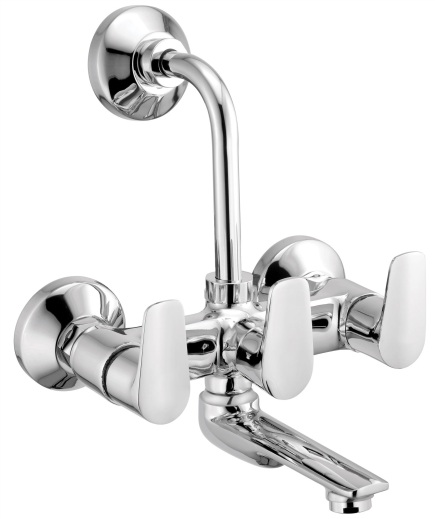 AU 216 Wall mixer with overhead shower provision; 115mm bend pipe, connecting legs and wall flanges