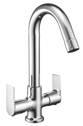 BT 514 J Center hole basin mixer with swivel J spout without popup waste system; 460mm braided hoses
