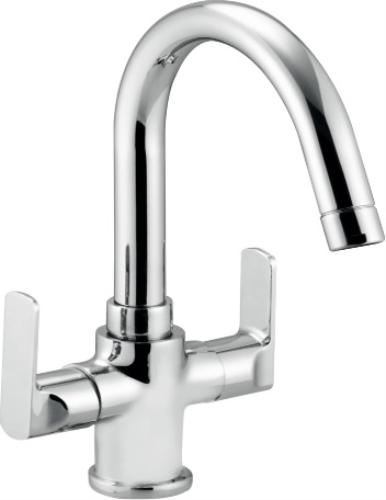 OD 1114 J Center hole basin mixer with swivel J spout without popup waste system; 460mm braided hoses