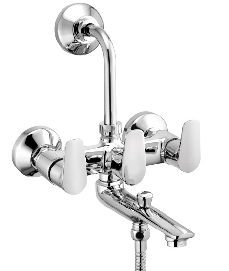 AU 217 Wall mixer 3 in 1 with hand shower and overhead shower provision; 115mm bend pipe, connecting legs and wall flanges
