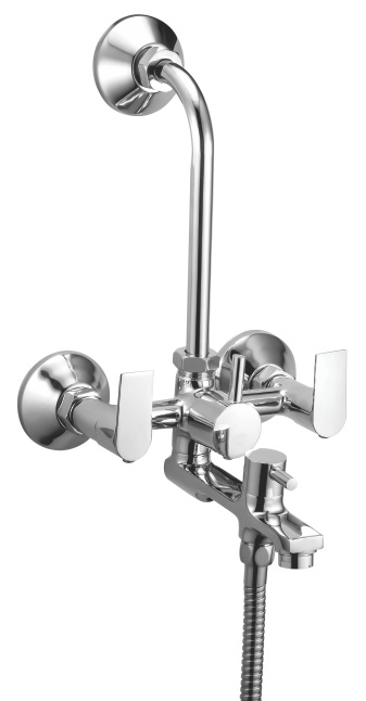 BT 518 Wall mixer 3 in 1 with hand shower and overhead shower provision; 115mm bend pipe, connecting legs and wall flanges