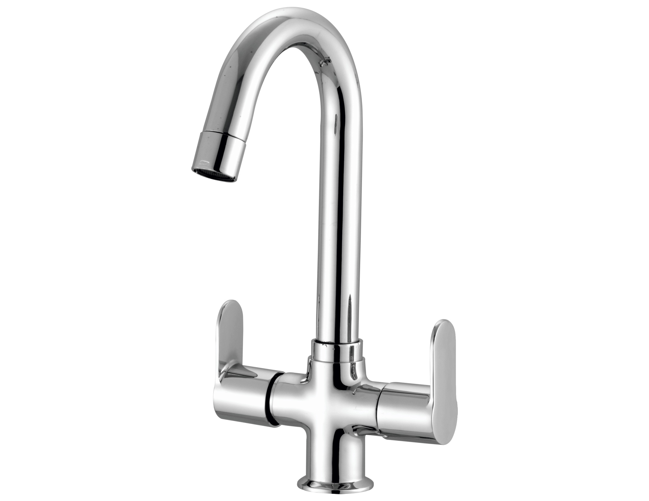SM 714 J Center hole basin mixer with swivel J spout without popup waste system; 460mm braided hoses