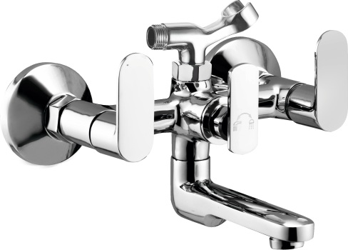 OC 121 Wall mixer with telephonic shower arrangement (crutch), connecting legs and wall flanges