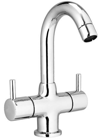 FL 313 Center hole basin mixer with swivel J spout without popup waste system; 460mm braided hoses