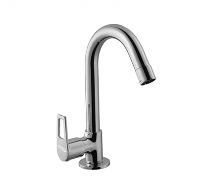 IN 613 J Swan neck tap with swivel J spout and left hand operating knob