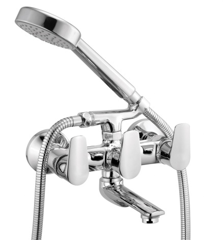 AU 220 Wall mixer with telephonic shower arrangement (crutch), connecting legs and wall flanges