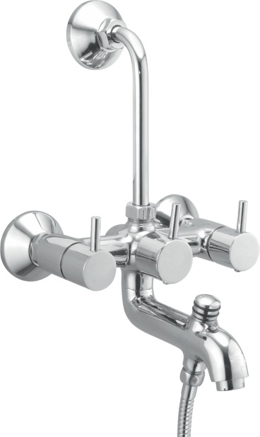 FL 318 Wall mixer 3 in 1 with hand shower and overhead shower provision; 115mm bend pipe, connecting legs and wall flanges