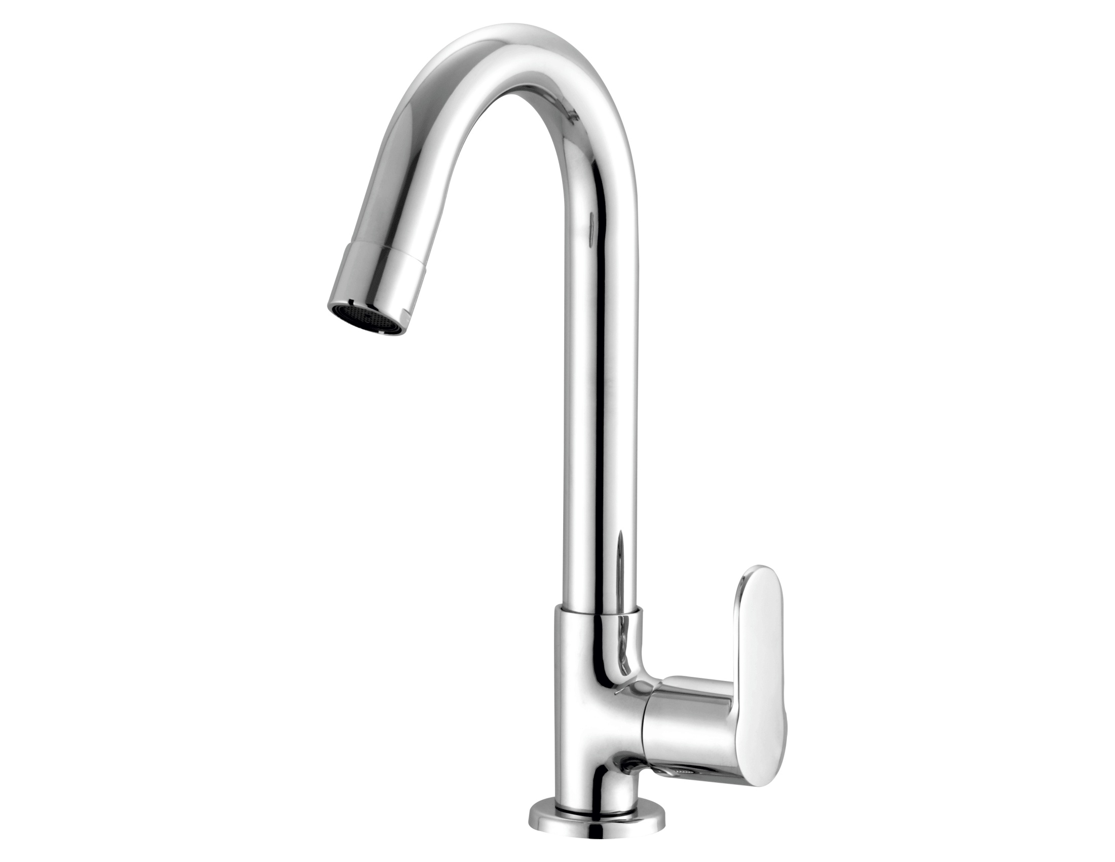 SM 713 J Swan neck tap with swivel J spout and left hand operating knob